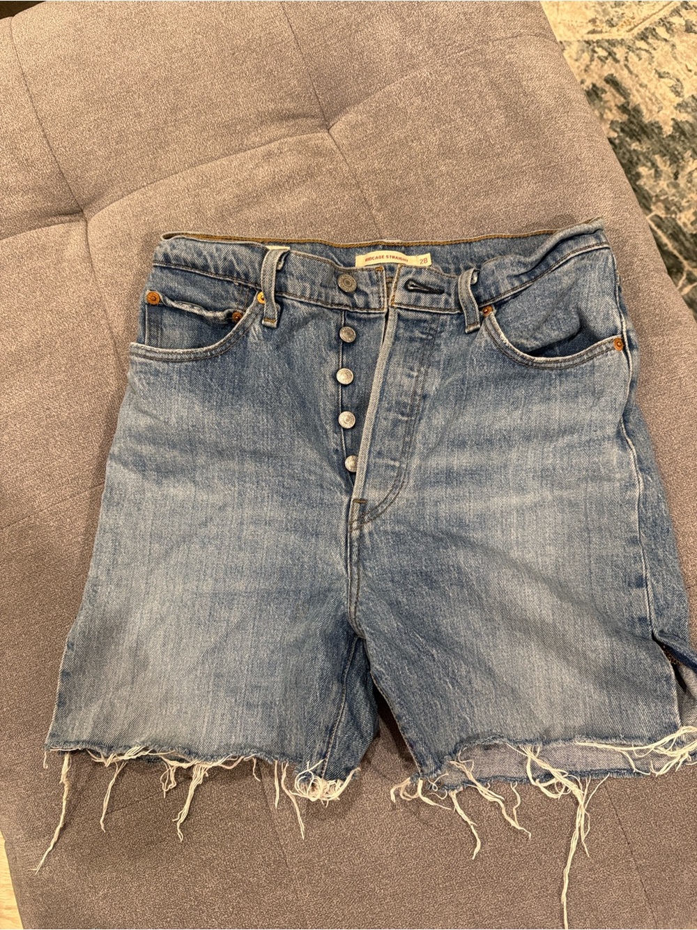 Levi’s Ribcage High-Rise Button Fly Cutoff Denim Shorts - Blue